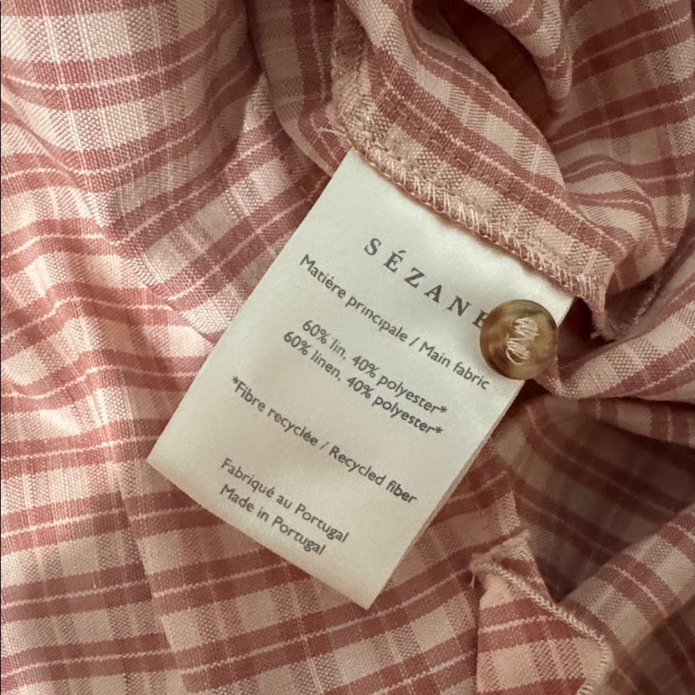 Sezane Pink Plaid Ruffle Button-Up Top - Picture 3 of 4